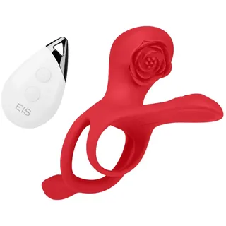 EIS Penisring mit rosenförmigem Klitorisreizer | Vibrator | 3,4 cm | Erotik | wiederaufladbar | wasserdicht (IPX7) | 7 Vibrationsprogramme | mit Funkfernbedienung | hautfreundliches Silikon | Cockring
