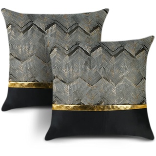 JOTOM Dekorative Kissenbezug Gold Heißpräge Dekokissen Sofakissen Kissenhülle 2er Moderne Weiche Edel Zierkissenbezug für Couch Bett Sofa Stuhl Outdoor Home Decor (Schwarz, 50x50cm)
