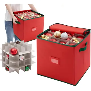 Weihnachtskugeln Aufbewahrungsbox, Weihnachtskugeln Aufbewahrung, Verstellbaren TrennwäNden Aufbewahrungstasche Weihnachten Mit 4 Ebenen Abnehmbar Mit Griffen 64 Kugel Aufbewahrungsbeutel 33x33x33cm