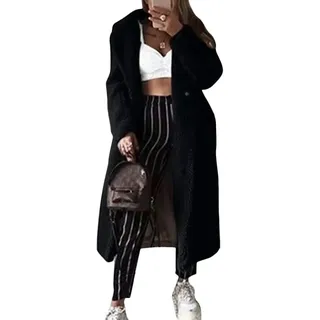 ORANDESIGNE Schwarz Knöpfe Taschen Umlegekragen Langarm Oversize Winter Dicker Warmer Teddymantel Damen Mode XS - XS