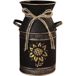 Fovasen Shabby Chic Vase, rustikal, verzinktes Metall, goldfarbene Sonnenblume, dekoratives Design, 19,3 cm hoch, Schwarz