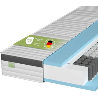 DREAMSTAR Gold Taschenfederkernmatratze 100 x 200 cm H3 | Ergonomische 7-Zonen Matratze | 21 cm Höhe | Hypoallergen & Antibakteriell | Oeko-TEX® | Doppeltuch-Bezug waschbar | 21cm, 100x200cm