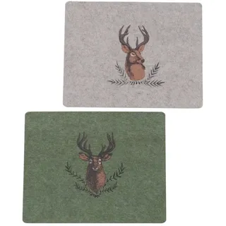 Tischset Rudolf 2er Set, Filz, Hirschmotiv, Beige und Dunkelgrün, 45 cm x 35 cm