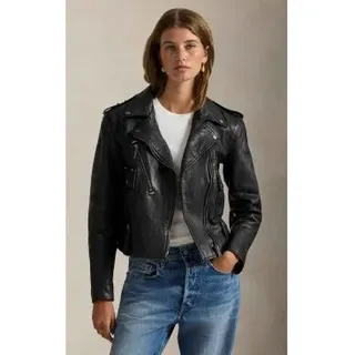 Polo Ralph Lauren für Damen. 211939939001 Eng anliegende Lederjacke schwarz (S), Lässig