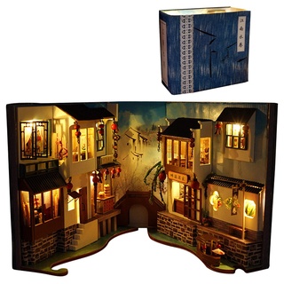 Tytlyworth 3D-Holzpuzzle-Buchstütze, DIY-Buchecke-Kit, Alley Book Nook Stand Bücherregaleinsatz, DIY-Buchstützen-Dekor-Modellbausatz