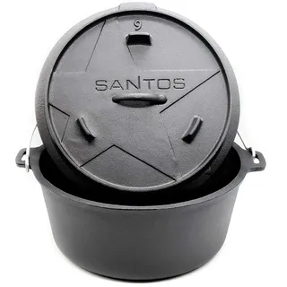SANTOS Dutch Oven mit Deckel - Schmortopf für Außenküche - 8,5 L/9 Qt Feuertopf - Gusseisen - ideal für Lagerfeuer, Feuerstelle, Kohle- oder Gas-Grill
