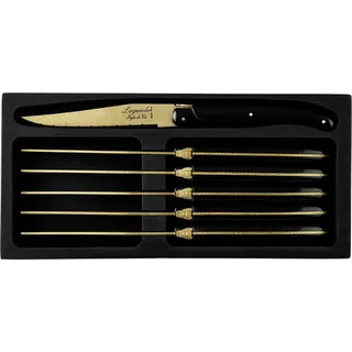 Laguiole Style de Vie Prestige Line Steakmesser Set Gold Stonewash 6-teilig - Grillmesser - Tischmesser - Küchenmesser - Messer Set