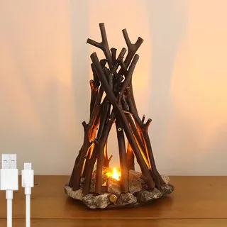 LOGT LED Kamin Laterne Holz Brennen Flamme Effekt Flammenlicht Kabellos Akku Tischlampe mit Touch Dimmer Nachttischlampe 3 Beleuchtungsmodi und Flammengeräusche Nachtlicht Batteriebetrieben,Large