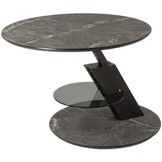 Novel Couchtisch, Anthrazit, Dunkelgrau, Metall, Holzwerkstoff, Marmoroptik, rund, Bodenplatte, 80x47-64x80 cm, höhenverstellbar, Wohnzimmer, Wohnzimmertische, Couchtische, Couchtische Metall