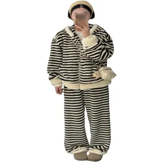 YMXLWHBD Pyjama Korallenvlies-Pyjama Für Damen, Verdickt Und Warm Herbst Winter, Süße Loungewear Mit Kapuze -kapuzenanzug-große Größe