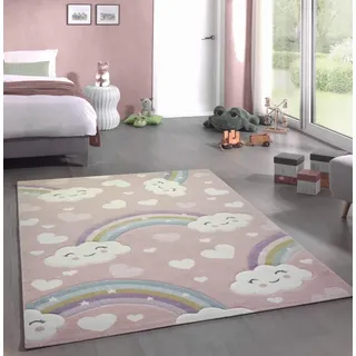 CARPETIA Kinderteppich Kinderzimmerteppich Babyteppich Regenbogen und Wolken rosa Größe 140x200 cm