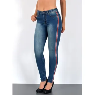 ESRA Skinny-fit-Jeans Damen High Waist Skinny Jeans mit Streifen bis Große Größe J330 Skinny Jeans Damen High Waist mit Seitenstreifen Galonstreifen Hose blau 54