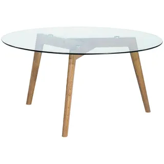 Carryhome Couchtisch, Klar, Eiche, Holz, Glas, Eiche, massiv, rund, rund, 90x45x90 cm, Wohnzimmer, Wohnzimmertische, Couchtische, Couchtische Glas