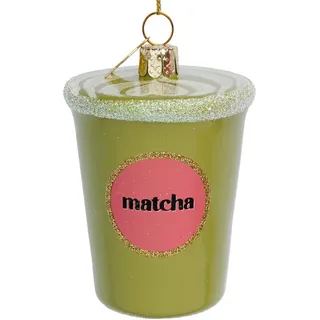 SIKORA Matcha Tee Latte besondere Weihnachtskugel Glas Christbaumschmuck Deko Figur Weihnachten Anhänger Ornament - Trend Line - BS678