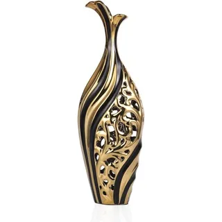 Famanu Bodenvase Schwarz und Gold - Dekorative Keramikvase für Innen und Außen