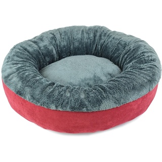 Korb rund, Donut, Durchmesser: 50 cm, Plüsch, Grau, Samt Rot