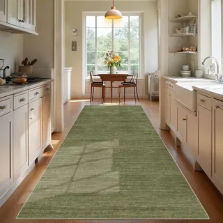 TEHWDAIYOU Teppich Läufer Flur Langer Küche Teppich rutschfest Waschbar Teppichläufer Flurteppich Küchenteppich Anti Rutsch Korridor Teppiche Läufer Flur für Küche Eingang, Grün, 60 x 350 cm