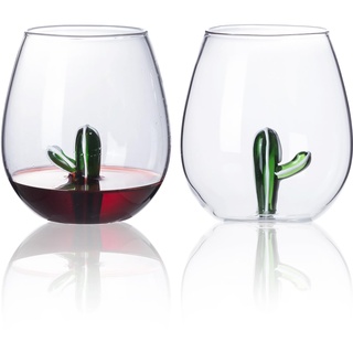 Weinglas ohne Stiel mit Kaktus innen, 473 ml großes Fassungsvermögen, einzigartige Weingläser mit 3D-Kaktus-Marker für Urlaub, Geburtstag, Geschenke