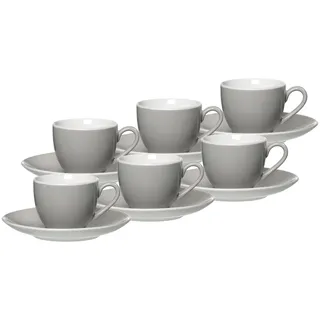 Ritzenhoff & Breker Doppio Espressotassen mit Untertassen, 6er Set, 80 ml, Grau, Porzellan, Buntes Mix-und-Match-Geschirr