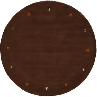 carpetfine Wollteppich Gabbeh Uni, rund, Höhe: 15 mm, reine Wolle handgewebt, Gabbeh Tiermotiv warmes Raumklima viele Größen braun Ø 80 cm x 15 mm