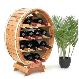 Famanu Weinregal mit 24 Flaschen in Weinfass-Optik - Wandregal aus Holz