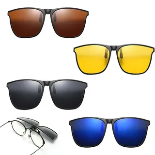 4 Stück Sonnenbrillen Clip für Brille Clip on Sonnenbrille zum Aufstecken | Sonnenbrillenaufsatz für Brille Aufsteck Sonnenbrille Aufsatz Flip Up Sonnenbrille Clip Polarisiert-Damen Herren - 142 mm
