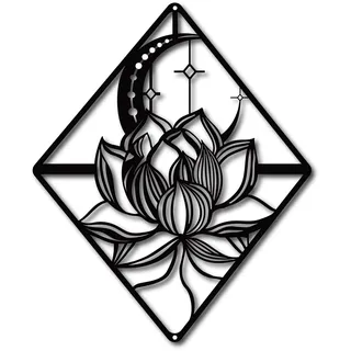 CREATCABIN Lotus Wandkunst Metall Lilie Mond Blume Schwarz Hängende Dekor Garten Ornamente Skulptur Stahl Für Weihnachten Halloween Innen Außen Garten Ästhetische Schlafzimmer 10.6 x 10 Zoll