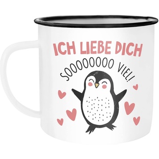 SpecialMe® Emaille-Tasse Geschenk Liebe Valentinstag Jahrestag Pinguin Spruch Ich liebe dich Herz weiß-schwarz Emailletasse