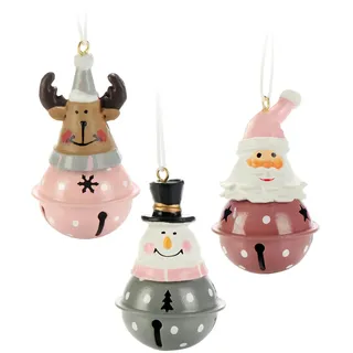 com-four® 7 x 3-teiliges Hängedeko Set aus Metall 4 cm, Weihnachtsmannfigur | Schneemannfigur und Rentierfigur zum Aufhängen - weihnachtliche Dekoration - Weihnachtsdeko