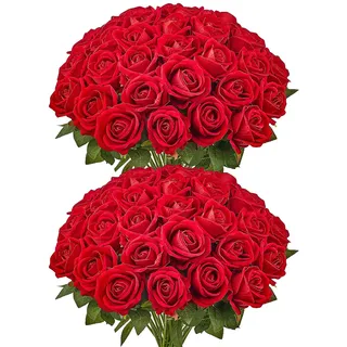Vevor Künstliche Blumen Rosen, 60 Stück Kunstblumen, Rote Gefälschte Rose mit Stielen, Schaumrosen für DIY Hochzeit Blumensträuße Braut Valentinstag Muttertag Zuhause Dekoration