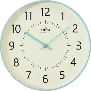 MPM Quality Design Kunstoff Wanduhr, Elfenbein/Grün, große arabische Ziffern, Quarz-Uhrwerk, ∅ 320 mm, Modern, Analog Wand Uhr, Wanddeko, Dekoration für Wohnzimmer, Küche, Büro, Schlafzimmer