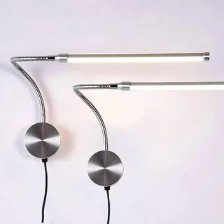 LED Schwanenhals Lampe mit Schalter Modern Schlafzimmer Nachttischlampe Silber 360° Einstellbar Leselampe Wandlampe Innen Wandbeleuchtung mit 190cm Kabel Stecker Kinderzimmer (Warms Licht,2 Stück)