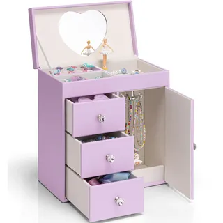 VLANDO Schmuckkästchen Mädchen,Große Schmuckkasten Kinder mit Ballerina | 4 lagiges Spielzeug Geschenk Mädchen mit DIY Aufkleber, Schmuckaufbewahrung mädchen mit Spieluhr,Violett