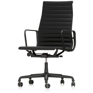 Vitra Bürodrehsessel Alu-Chair Leder schwarz, Designer Charles & Ray Eames, 101-113x58.5x58-72 cm