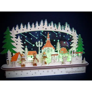 3D LED Lichterbogen Schwibbogen Acryl Farbwechsel Seiffen 3 Winterfiguren 10192