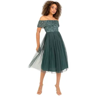 Abendkleid mit Pailletten - Cocktailkleid Damen mit V-Ausschnitt - Tüllkleid Damen mit Kurzen Ärmeln - 56