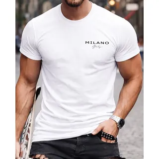 RMK T-Shirt Herren Shirt Rundhals Basic "Milano Italia" aus Baumwolle weiß XL