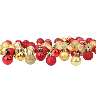 Toyland® - Set mit 64 Mini-Weihnachtskugeln, 32 rot, 32 Gold, 2,5 cm (25 mm)