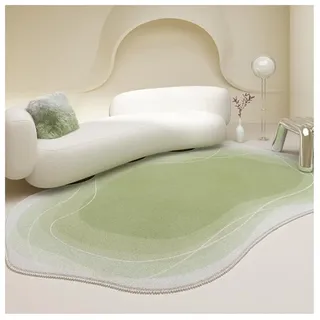 XYUERU Unregelmäßig Geformter Kaschmir-Teppich mit Unregelmäßiger Form, moderner minimalistischer Teppich,Rutschfester, waschbarer Teppich, Wohnzimmerteppiche(Green,140x200cm)