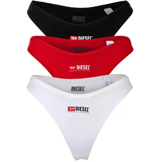 DIESEL Damen Tanga, 3er Pack - PUNCHY-D-CORE, Cotton Stretch, Logo Schwarz/Rot/Weiß S