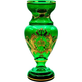 Pompöös by Casa Padrino Luxus Pokal Vase mit 24 Karat Vergoldung Grün / Gold Ø 14 x H. 30,5 cm - Pompööse Blumenvase designed by Harald Glööckler