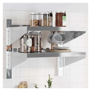 vidaXL Wandregal mit 2 Böden 50x40x48 cm Silbern Edelstahl