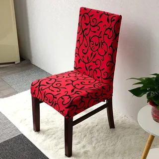 ZQMHCY Stuhlhussen 4er Set Elegantes Rot Schwarz Stuhlbezug Stretch Weiche Elasthan Stuhlhussen Schwingstühle Waschbar Hussen für Stühle Abnehmbare Stuhlhusse Langlebig Universal Chair Cover