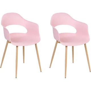 Beliani Esszimmerstuhl 2er Set Rosa Kunststoff braun