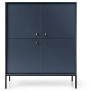 KONSIMO® Hochkommode GEMMA, Sideboard, hergestellt in der EU, Blaue Türkommoden, 4 Türen, Push-to-Open, Breite: 104 cm blau