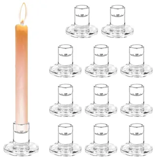 Kerzenhalter Glas 12er Klar Stabkerzenhalter, Klein Kerzenleuchter für Stabkerze Spitzkerzen, Glas Kerzenständer für Tischdeko Weihnachten Hochzeit und Advent