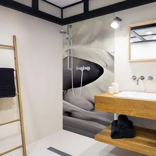 Duschrückwand Natur selbstklebend - 0.61 mm Wandpaneel wasserfest Afrika grau Motiv Badrückwand fugenlos Premium matt 90x200 cm - Grau