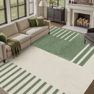 Zhaotingrui Teppich Wohnzimmer 160x230 cm, Weicher Kurzflor mit geometrischen Grün/Beige Muster, Antirutsch und Waschbar, Ideal für Wohnzimmer & Gästezimmer, In Grün, Beige