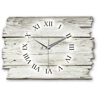 Kreative Feder Designer Wanduhr Holz-Design weiß aus Holz Größe 40x27cm - Wanduhr im Landhaus-Stil Shabby-Style Made in Germany leise ohne Ticken (Holz-Design weiß, leises Funkuhrwerk)