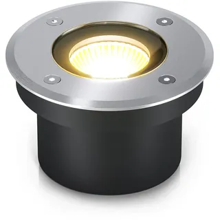 lambado® LED Bodenstrahler flach für Aussen IP67 - Wasserdicht & Befahrbar inkl. 5W Strahler warmweiss dimmbar - Bodeneinbaustrahler/Bodenleuchte rund aus Edelstahl für Terrasse & Garten